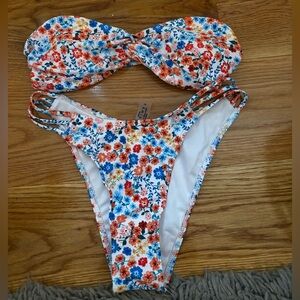 SHEIN Floral Twist Bikini - Blue and Orange